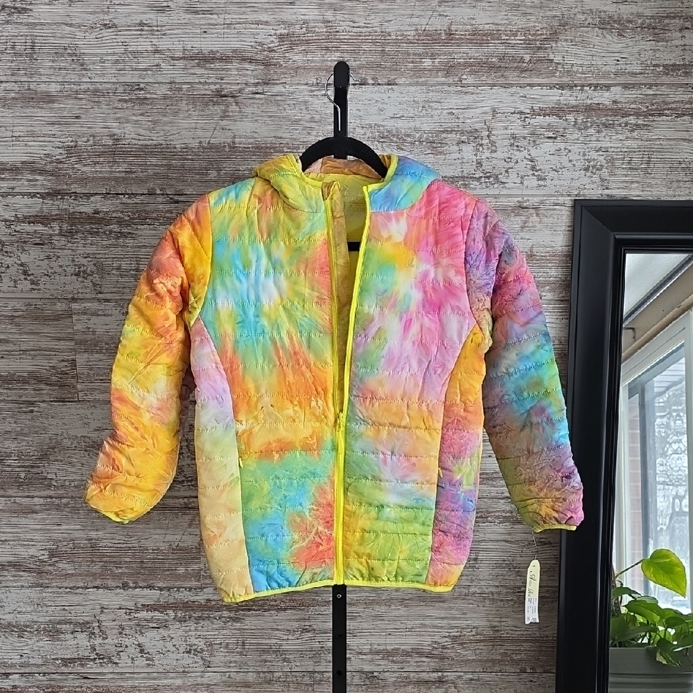 Alexa Rae Tie Dye Bright Colorful Hooded Puffer Coat Kids Size M 12/14 NWT